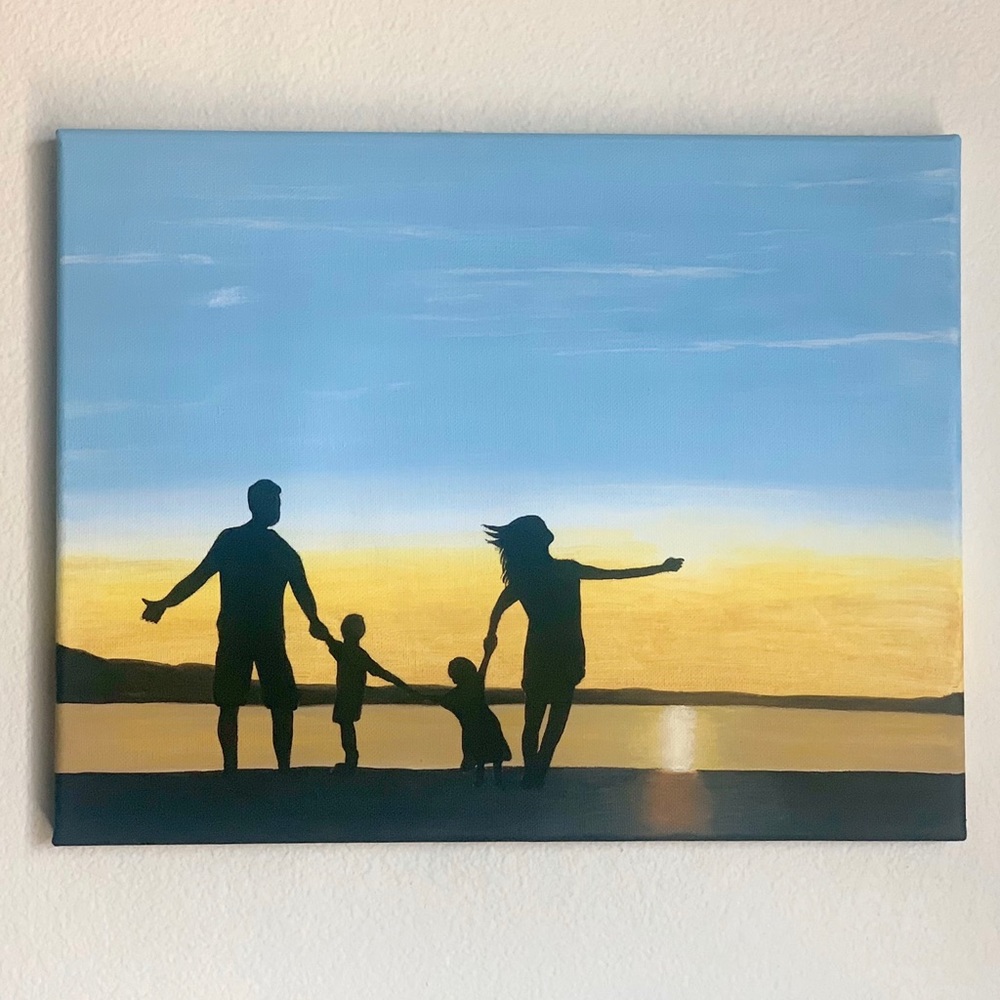 Happy family wall art hand painted